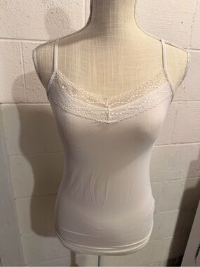 Y2K White Cami Tank Lace Trim Coquette Romantic Layering Fairy M&S sz Small